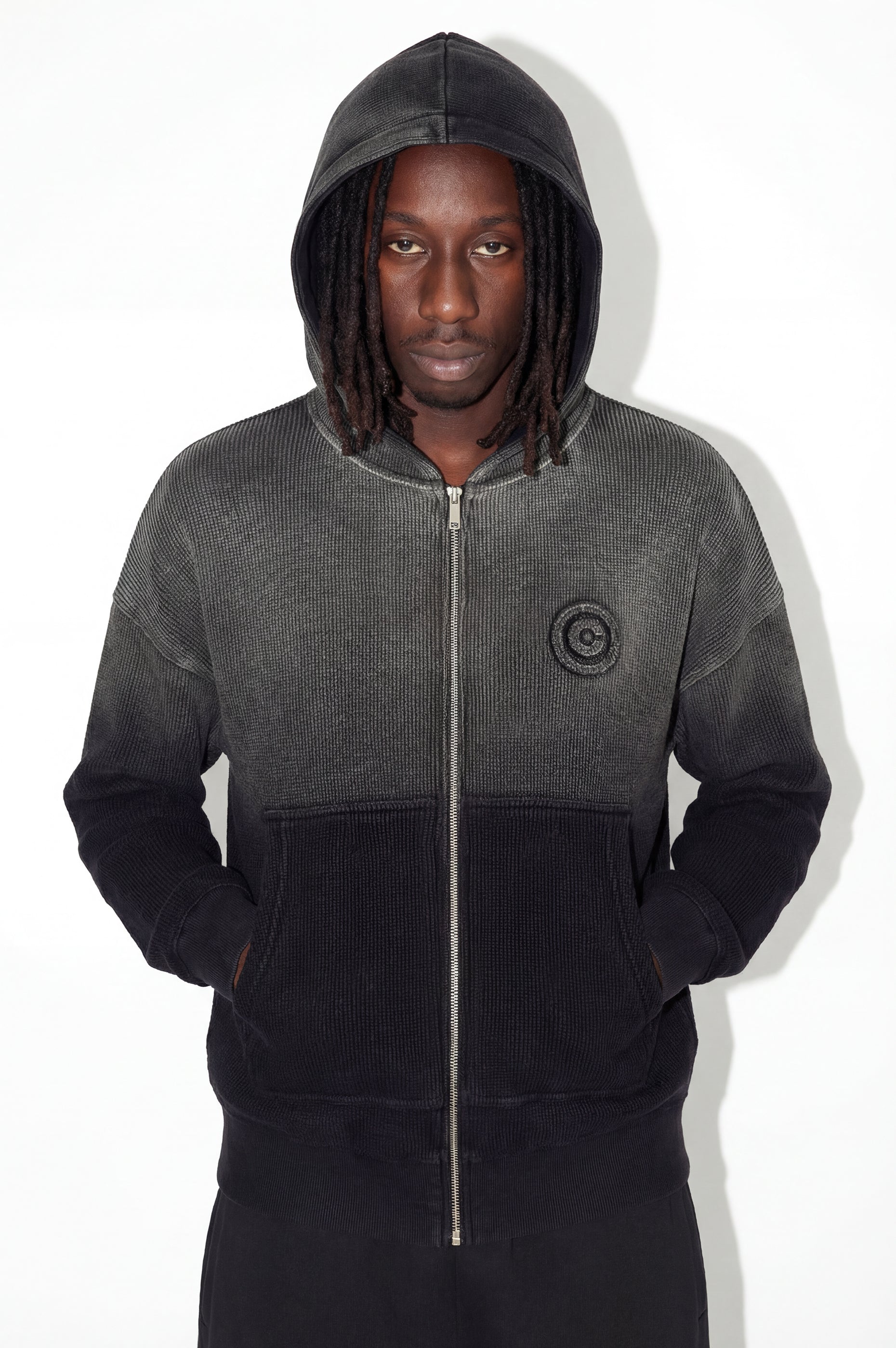 WAFFLE ZIP HOODIE BLACK