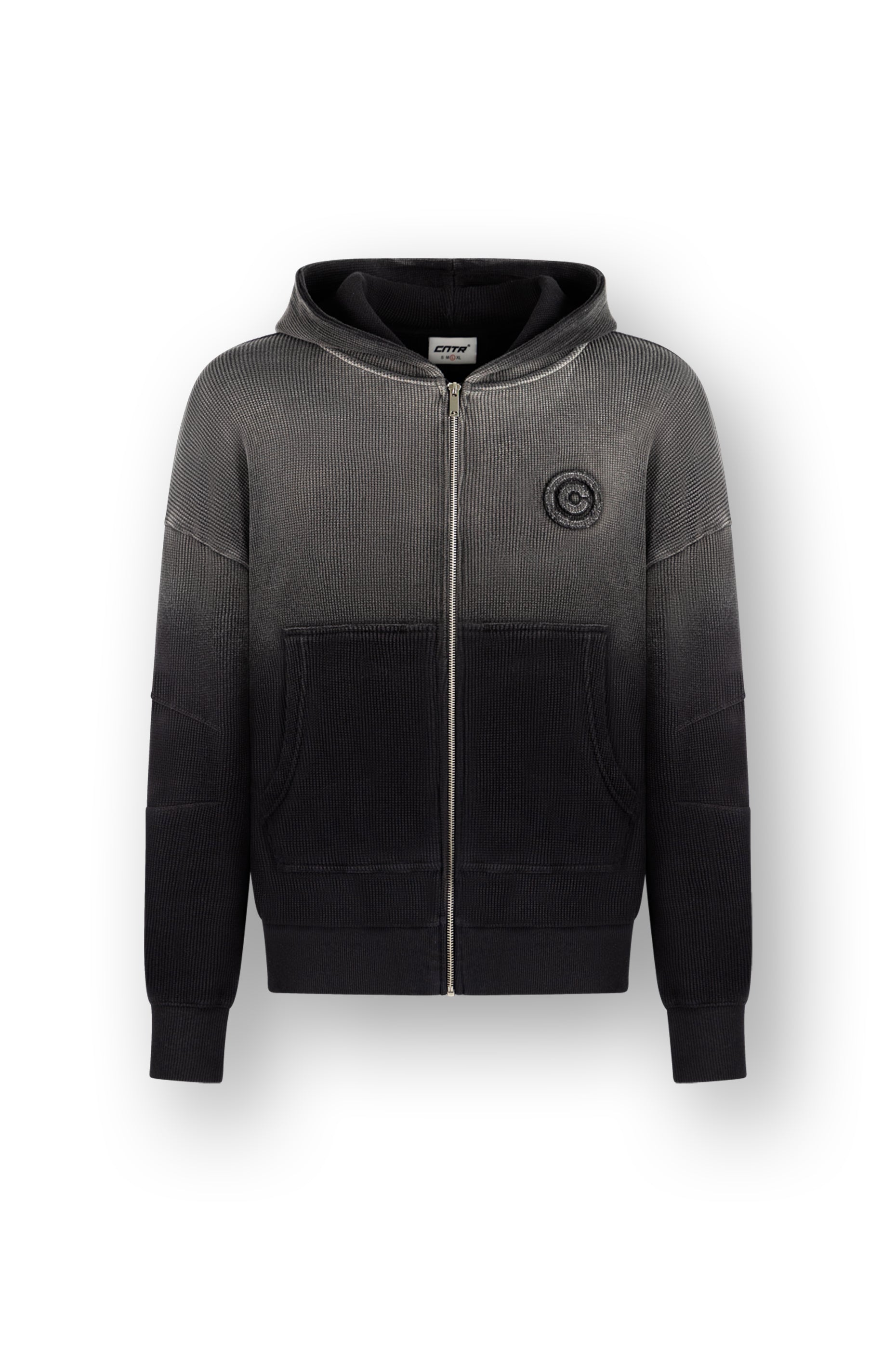 SKULL WASH WAFFLE ZIP UP HOODE / BLK
