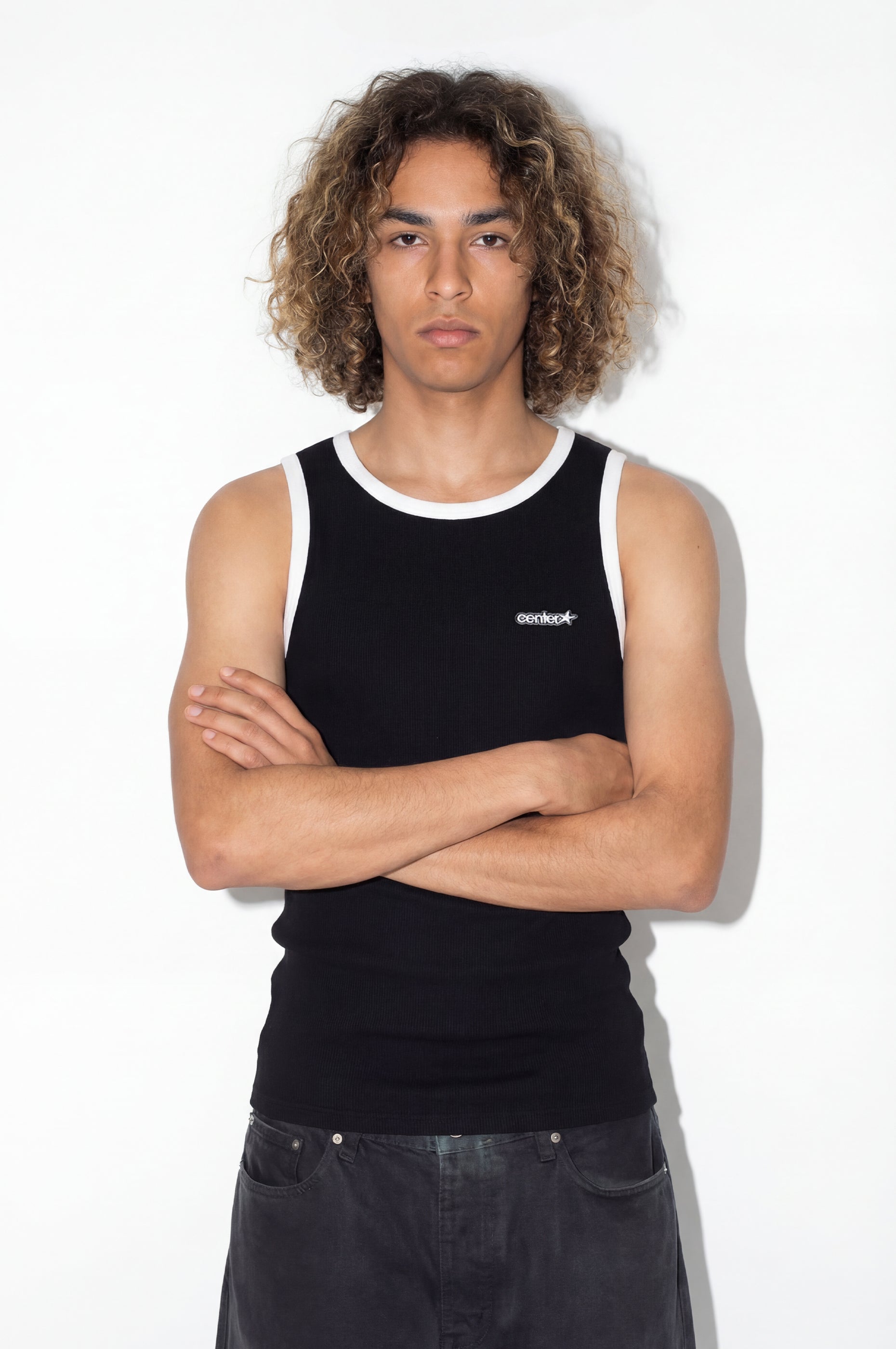 RIB TANK TOP BLACK/WHITE