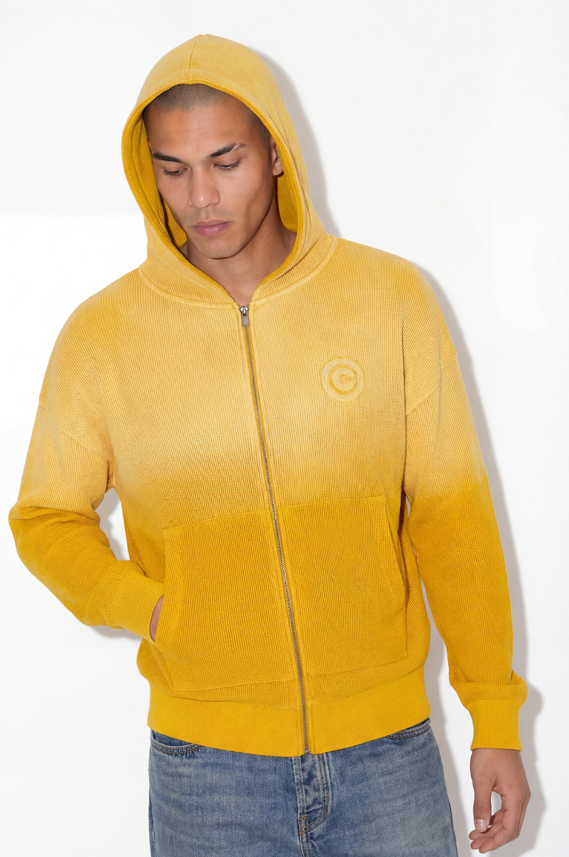 WAFFLE ZIP HOODIE YELLOW